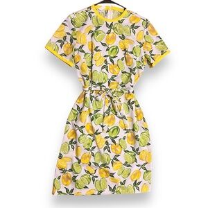 Lemon Lime Print True Vintage Dress with Waist Tie and Yellow Trim